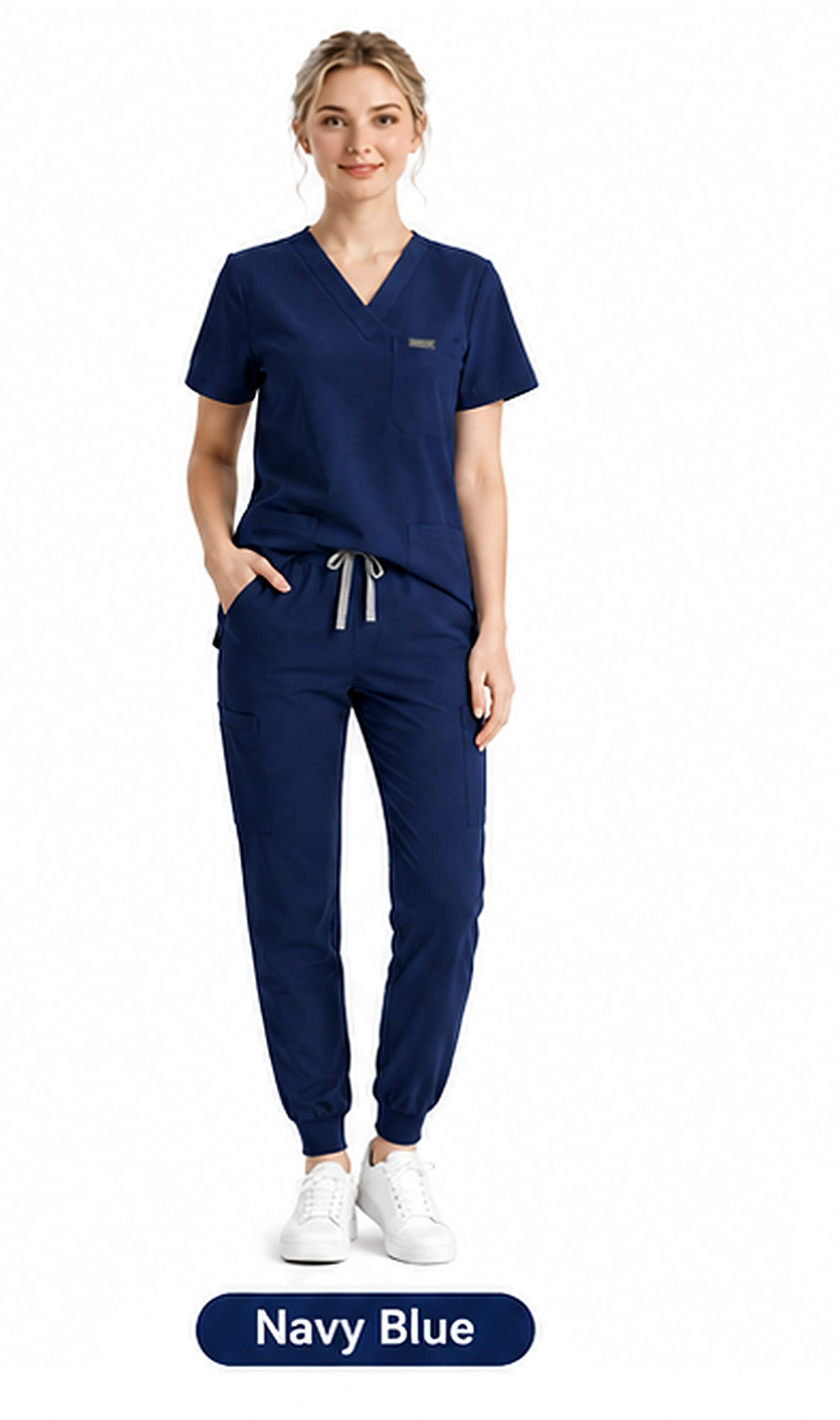 Women's Plus-Size Scrub Set, Solid Stand-Up Collar Top and Pants, Minimalist Polyester Spandex Workwear, Scrubs For Women