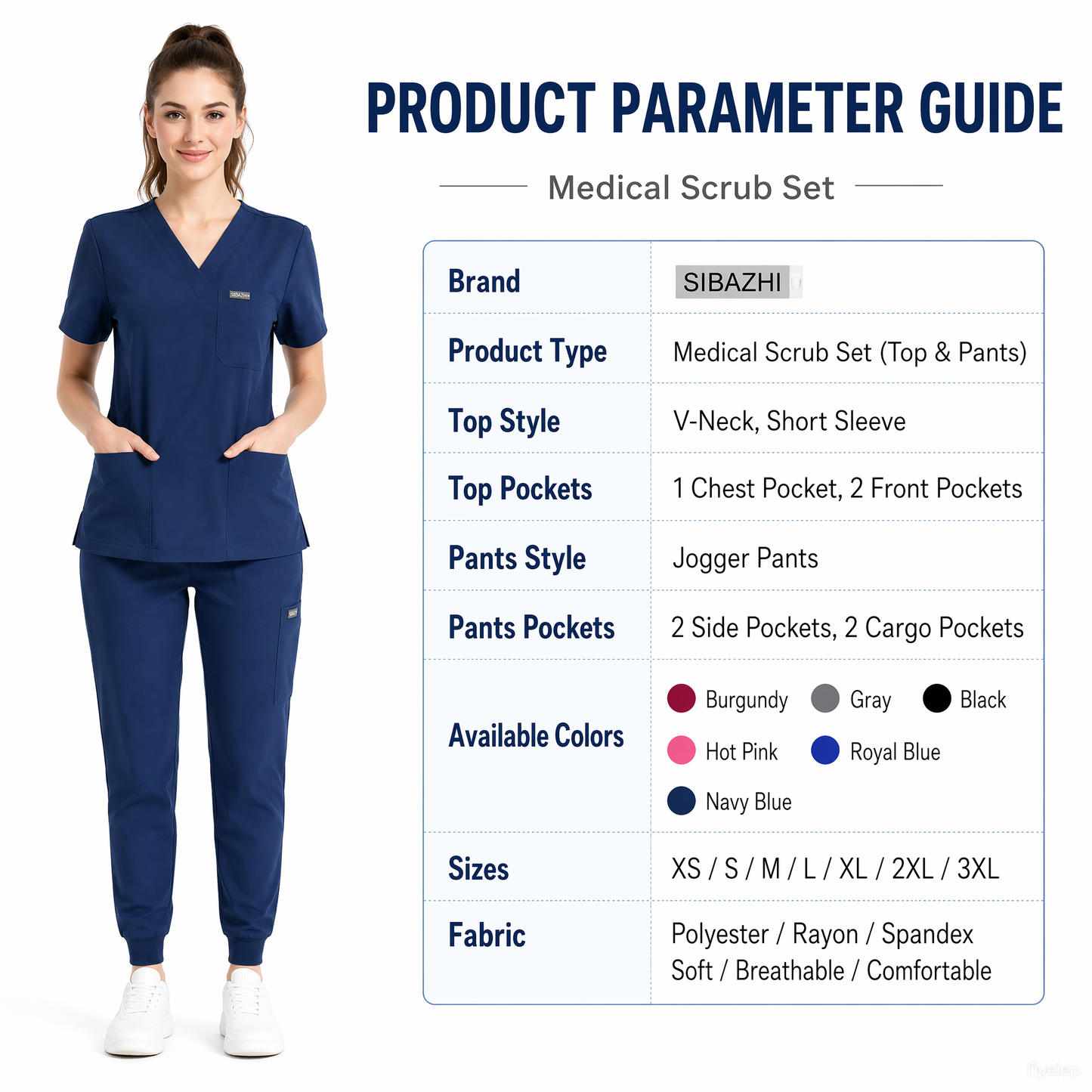 Women's Plus-Size Scrub Set, Solid Stand-Up Collar Top and Pants, Minimalist Polyester Spandex Workwear, Scrubs For Women